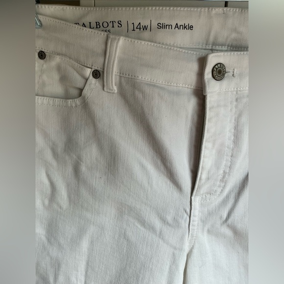 Talbots Slim Ankle Jeans Womens 14W White Cotton Blend Stretch Pockets - Picture 2 of 5